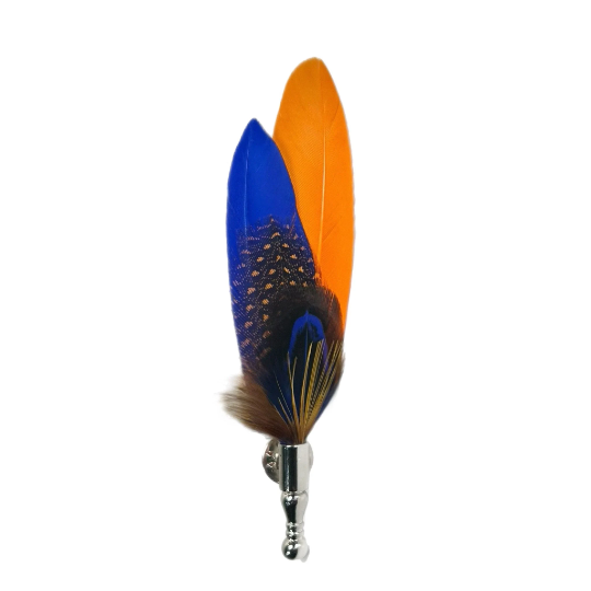 Blue and Orange Pheasant Feather Lapel Pin