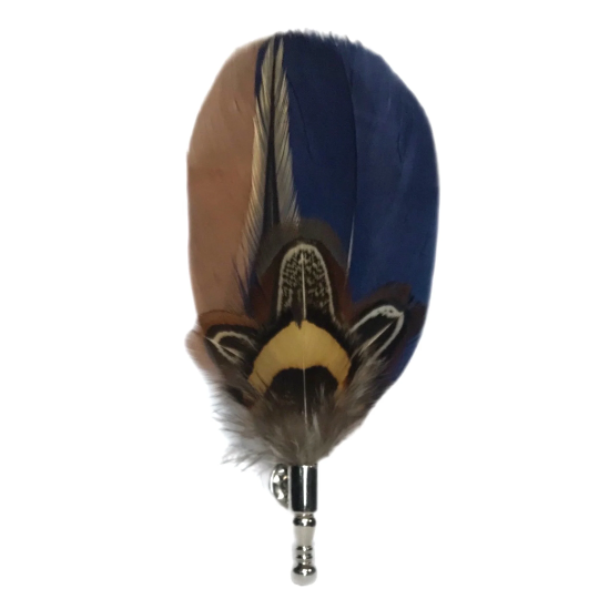 Navy Blue / Brown and Cream White Pheasant Feather Lapel Pin