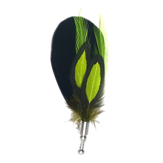 Black and Neon Lime Green Dyed Rooster and Hen Feather Lapel Pin