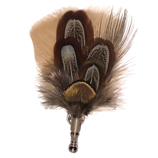 Brown / Beige Pheasant Feather Lapel Pin