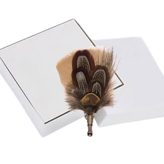 Brown / Beige Pheasant Feather Lapel Pin