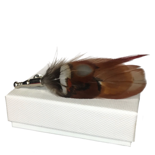 Multicolor Brown / Beige Mixed Pheasant Feather Lapel Pin