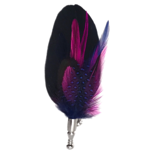 Black, Pink and Blue Dyed Rooster Feather Lapel Pin