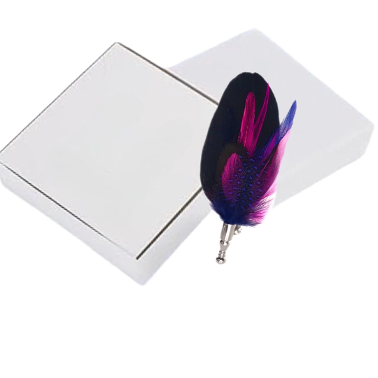 Black, Pink and Blue Dyed Rooster Feather Lapel Pin