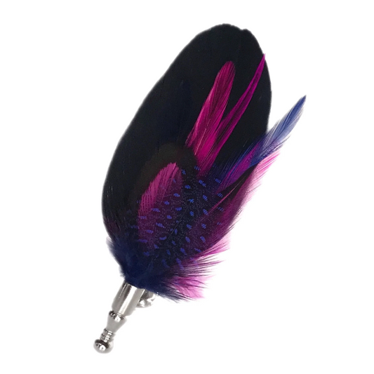 Black, Pink and Blue Dyed Rooster Feather Lapel Pin