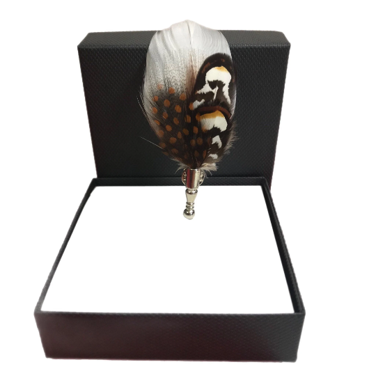 Black, White, and Brown, Feather Lapel Pin