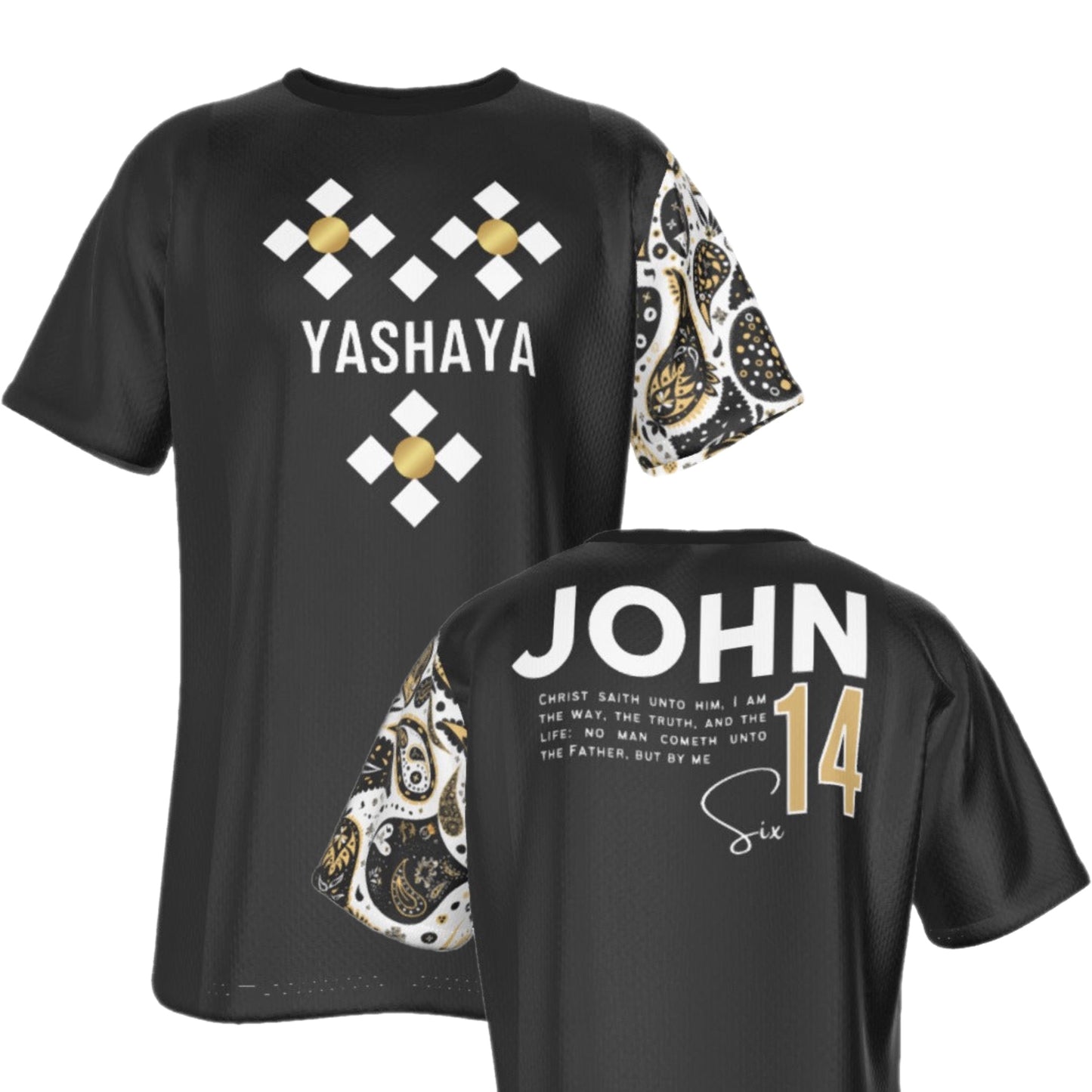 YASHAYA - The Way, The Truth, The Life John 14:6 Scripture Paisley Sleeve Black T Shirt