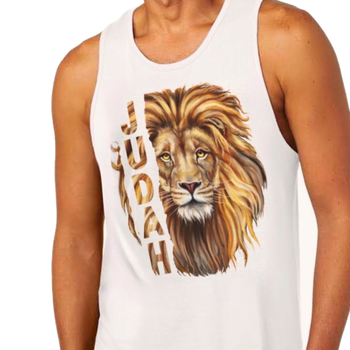 JUDAH LION Hemmed White Vest  T Shirt