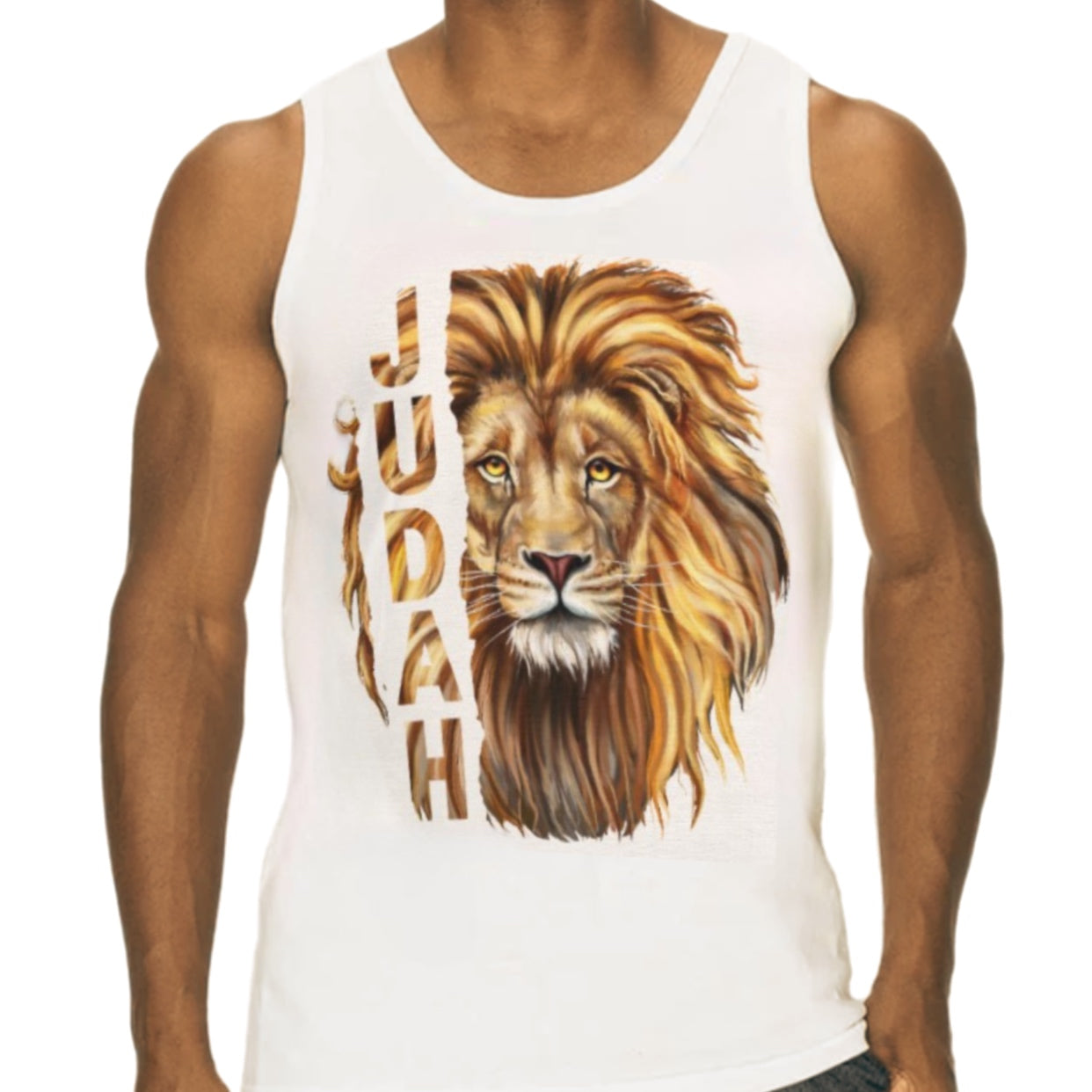 JUDAH LION Hemmed White Vest  T Shirt