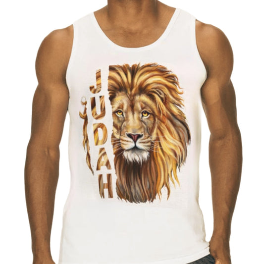 JUDAH LION Hemmed White Vest  T Shirt