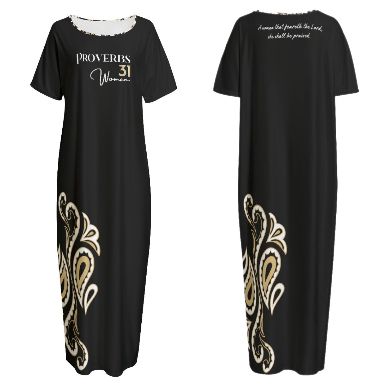 PROVERBS 31 Woman Paisley Long Gown Dress With Pockets