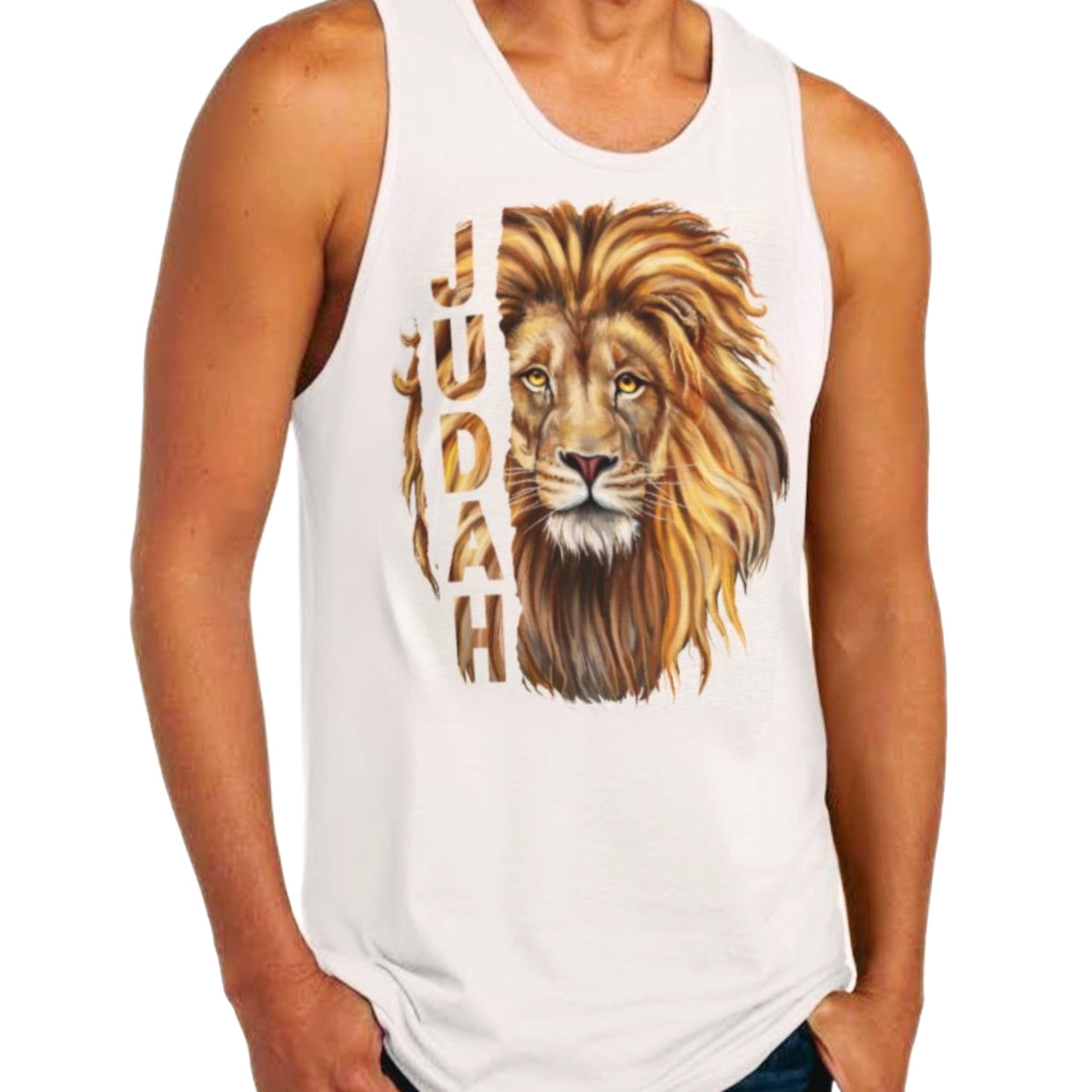 JUDAH LION Hemmed White Vest  T Shirt