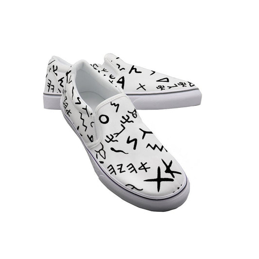 KId's AHAYAH Ancient Paleo Phoenician Pictograph Alphabet Pattern Slip On Sneakers