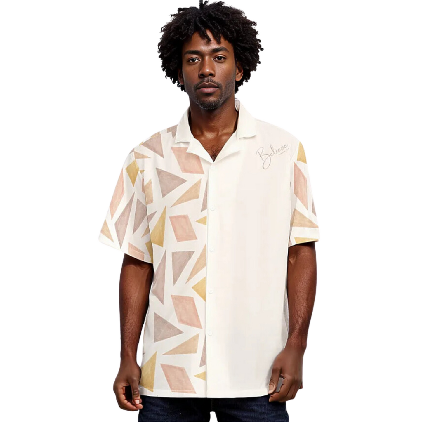 BELIEVE Abstract Pattern Hawaiian Button Shirt