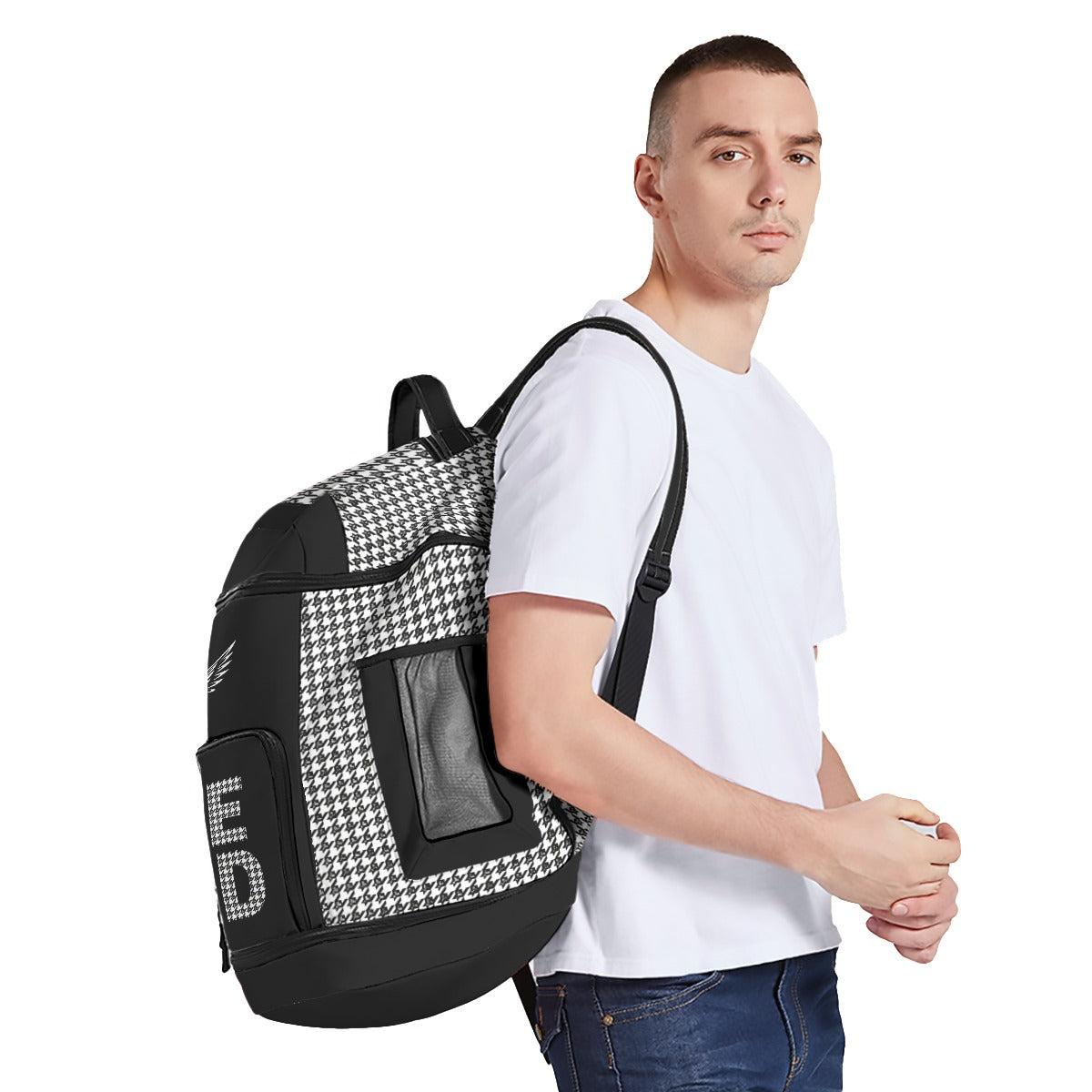 ONE GOD Houndstooth Print Multifunctional Backpack