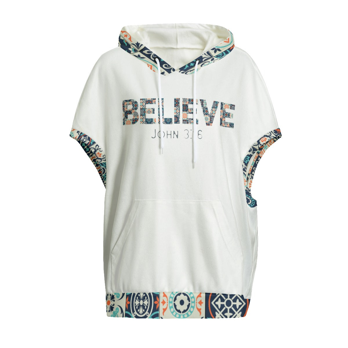 BELIEVE John 3:16 Boho Pattern Knitted Fleece Cloak With Pockets