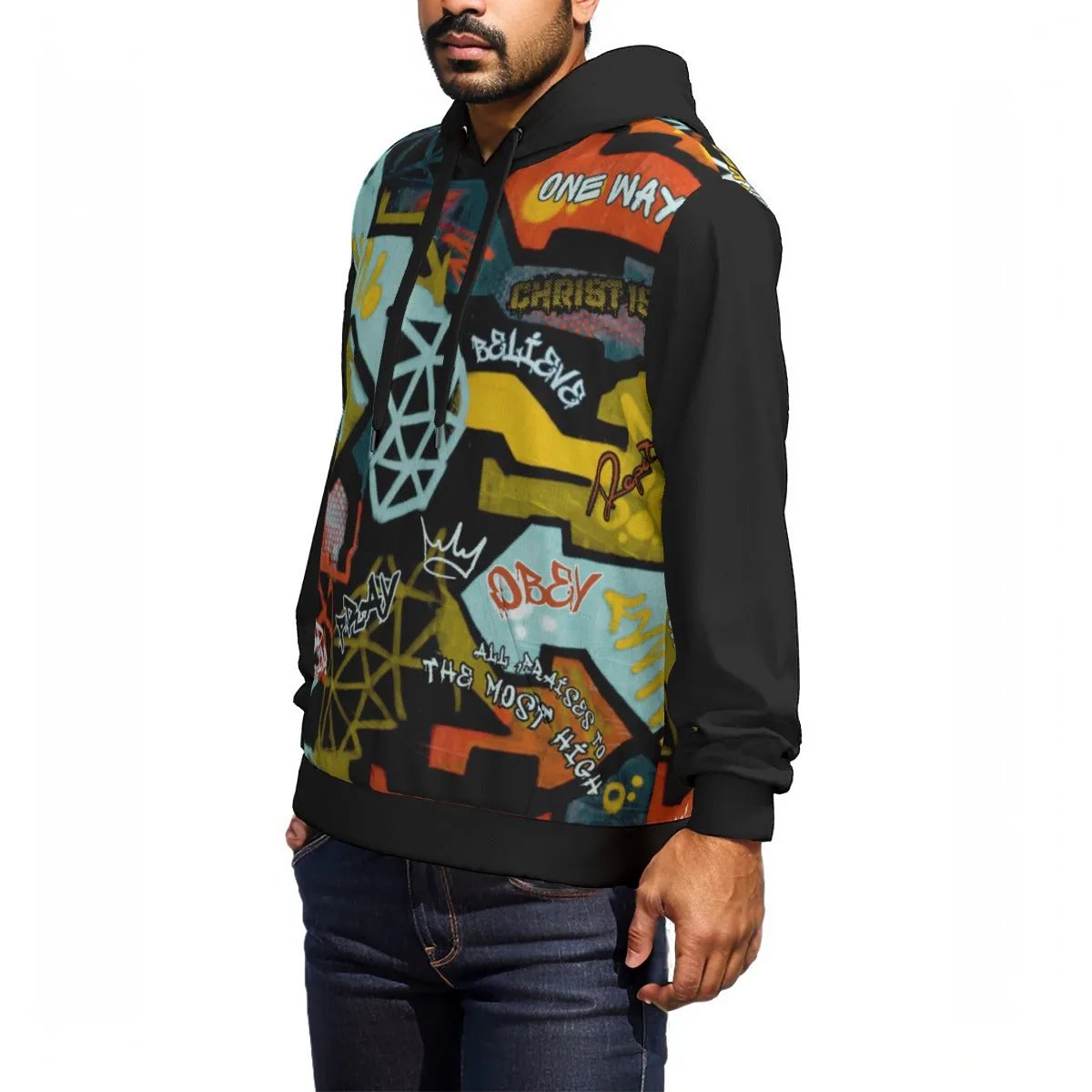 GRAFFITI GOD Unisex Black Sleeve Pullover Cotton Hoodie