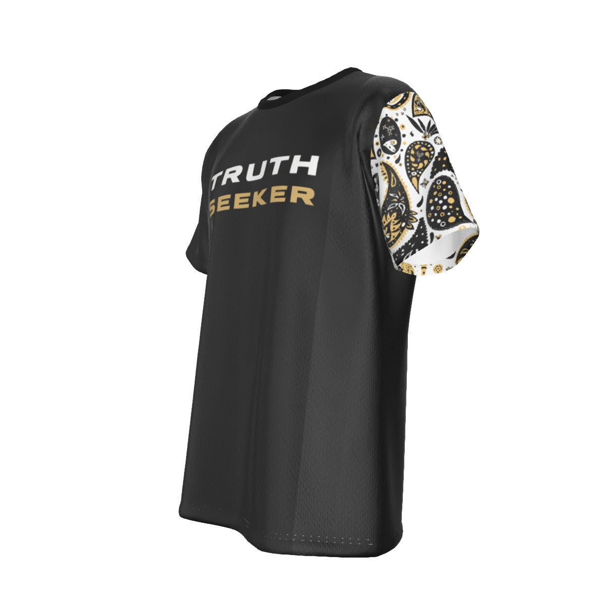 TRUTH SEEKER The Truth Shall Set You Free John 8:32 ScripturePaisley Sleeve Black T Shirt