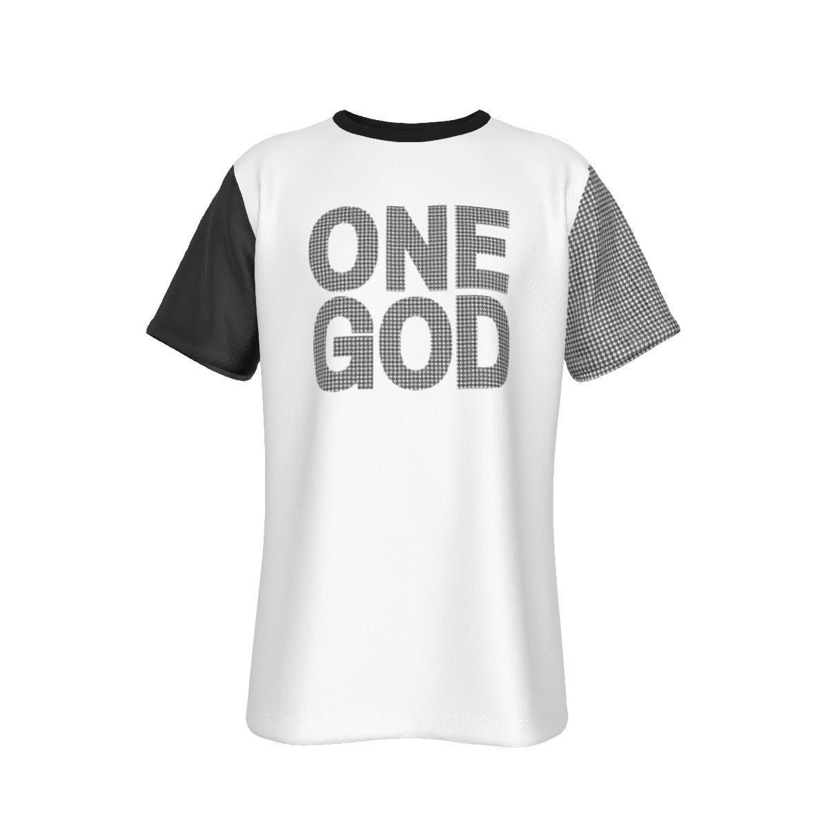 ONE GOD 1 Timothy 2:5 Houndstooth Print Sleeve Black T Shirt