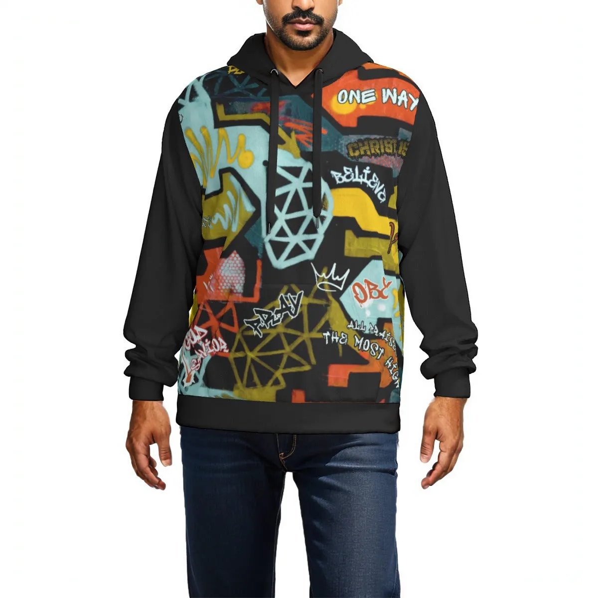 GRAFFITI GOD Unisex Black Sleeve Pullover Cotton Hoodie