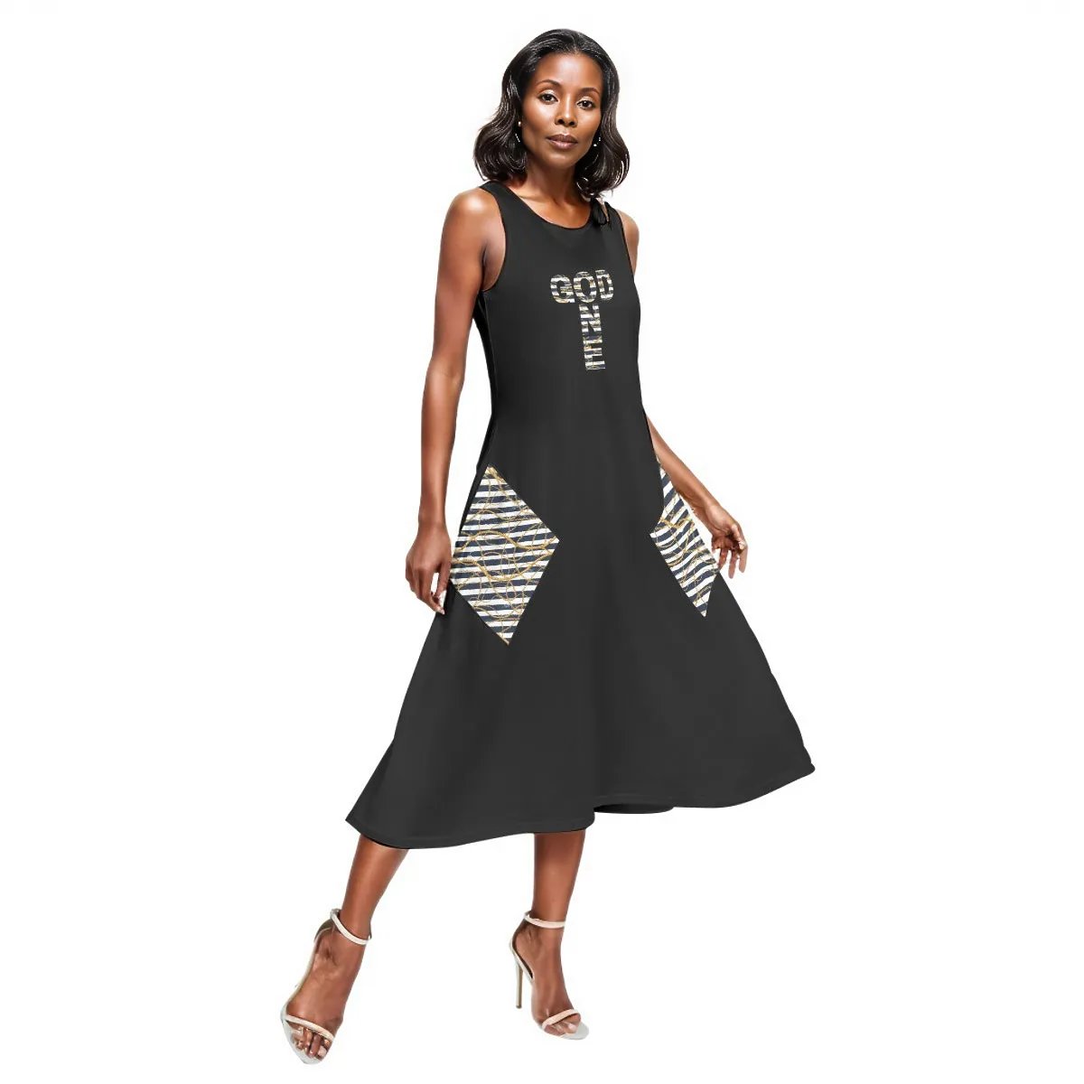 ONE GOD Sleeveless Dress With Striped Diagonal Pockes