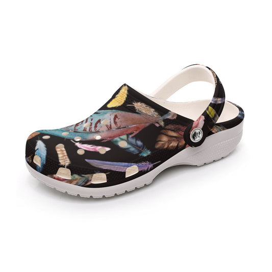 Women's Black Feather Print Clogs