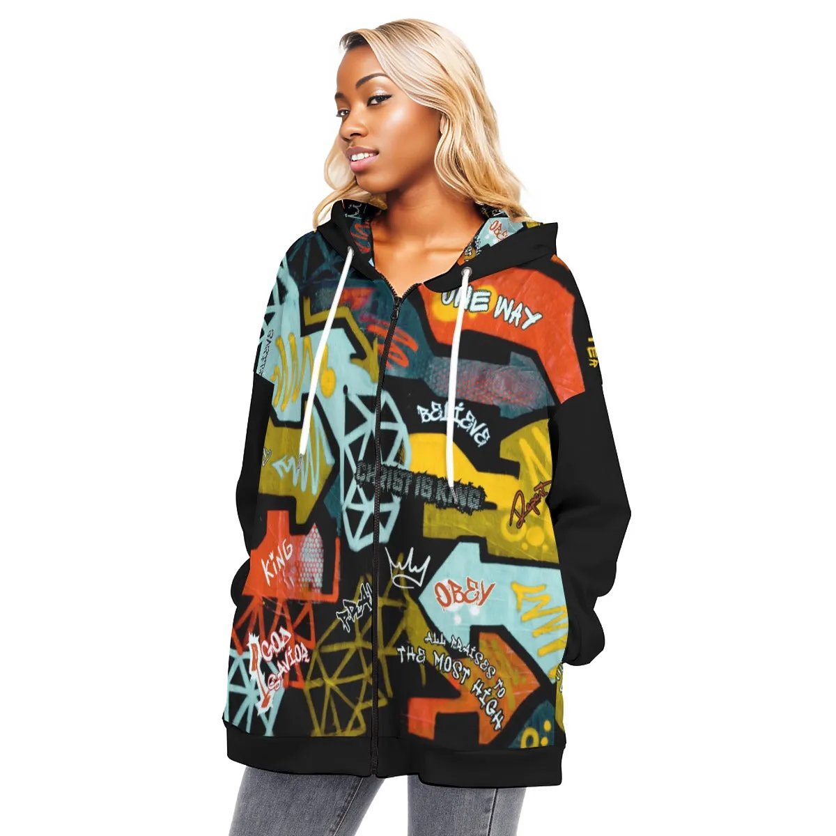 GRAFFITI GOD Long Zip Up Hoodie