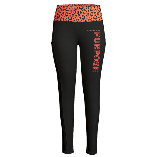 PURPOSE Orange Leopard Print High Waist Leggings With Side Pockets