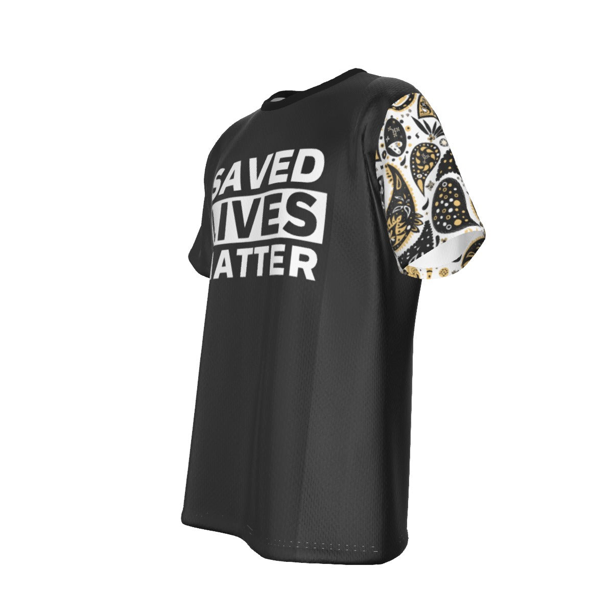 SAVED LIVES MATTER Romans 10:13 Scripture Paisley Sleeve Black T Shirt