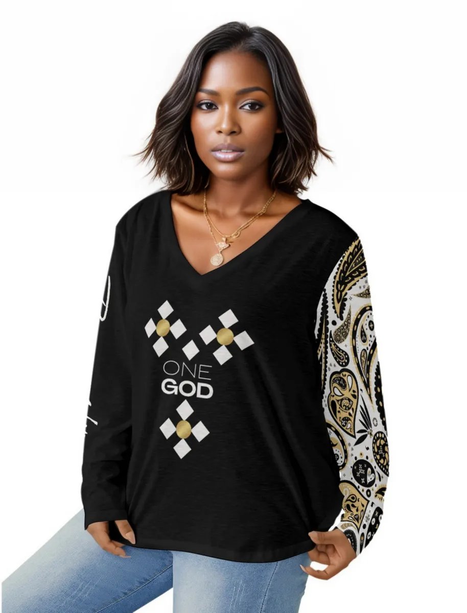 ONE GOD Ephesians 4:6 PLUS Size Paisley Praise Him Long Sleeve Shirt