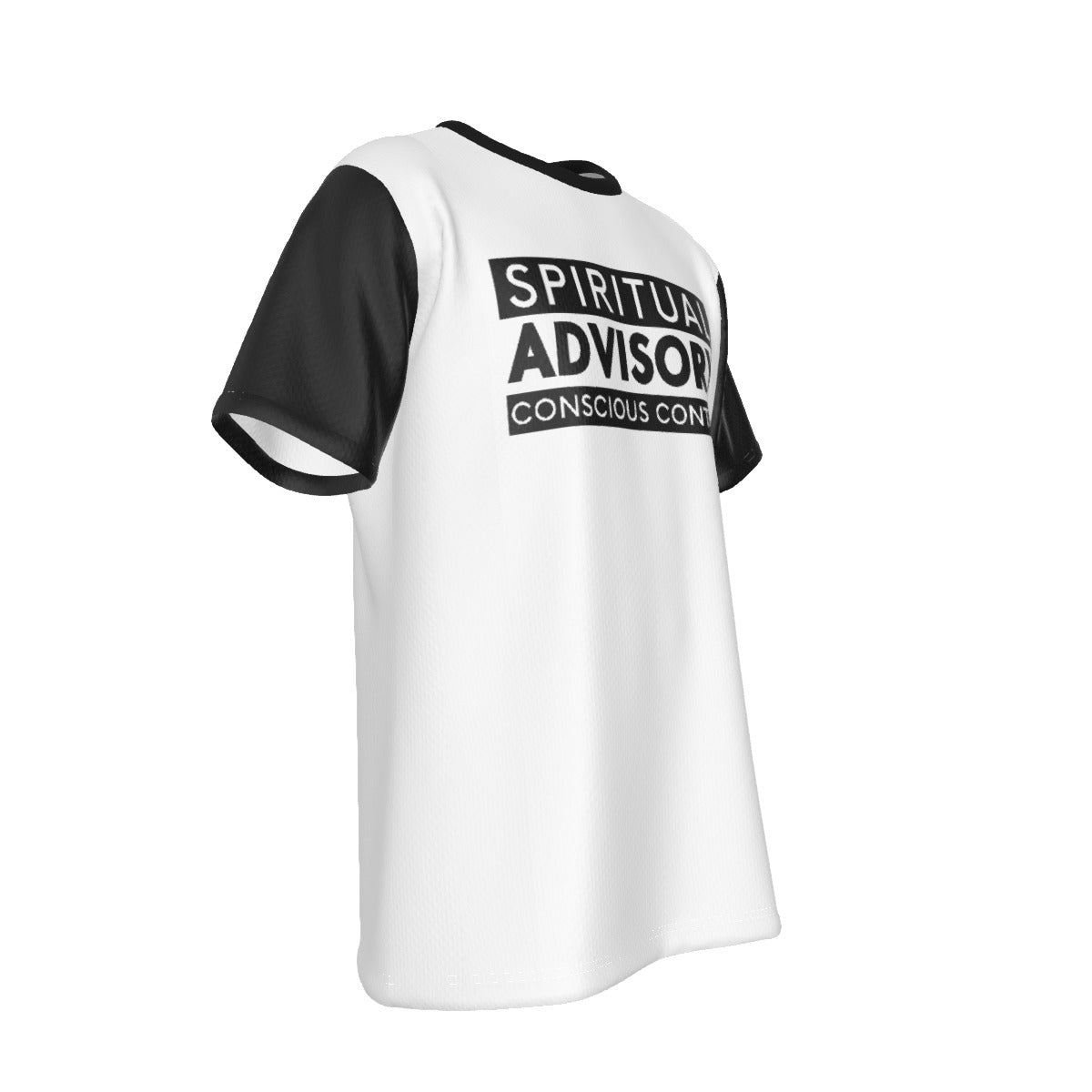 SPIRITUAL ADVISORY CONCSIOUS CONTENT Black Sleeve White T Shirt