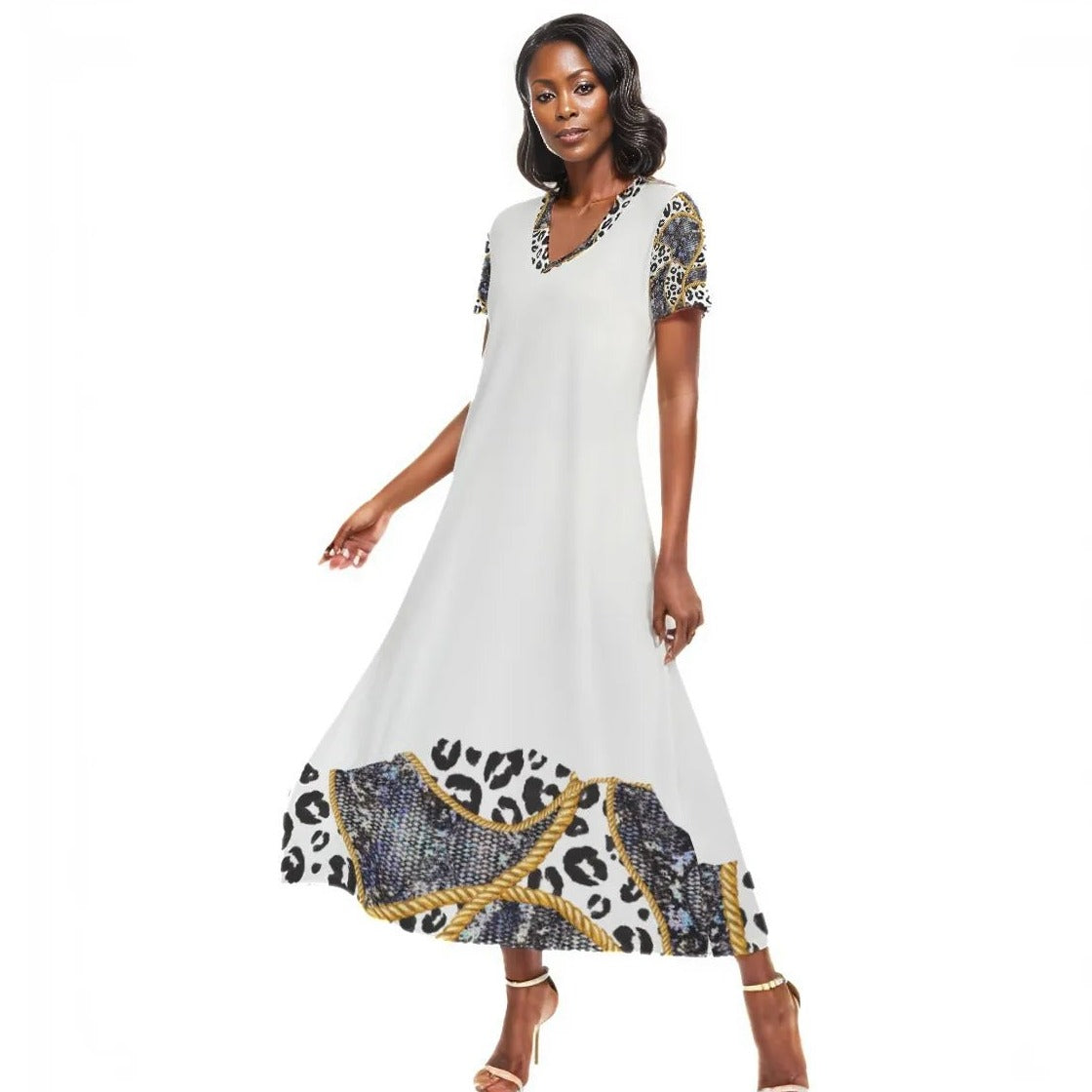 BELIEVE John 3:16 Leopard Snake Chain Print White Dress