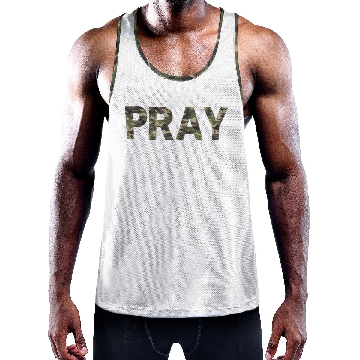 PRAY White / Camouflage Y-Back Muscle Tank Top