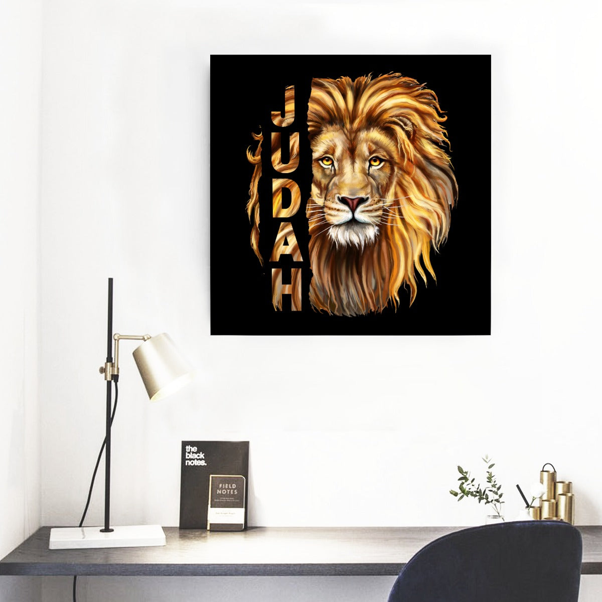 JUDAH LION Black Framed Square Wall Mural Art