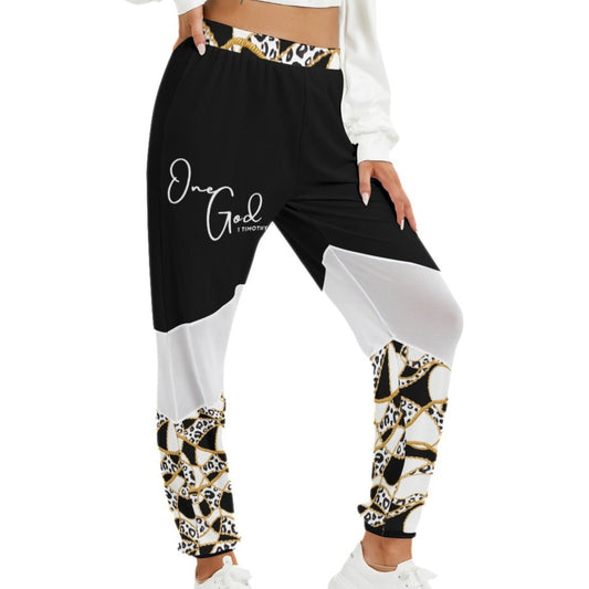 ONE GOD Black and White Leopard Chain Print Mesh Pants