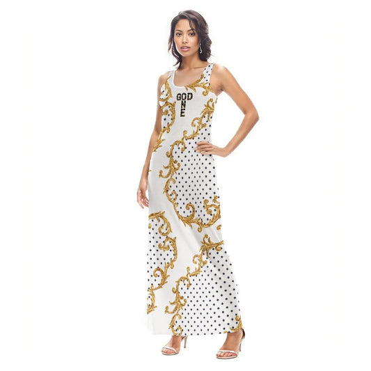 ONE GOD White Gold Polka Dot Baroque Pattern Dress | Length To Ankle