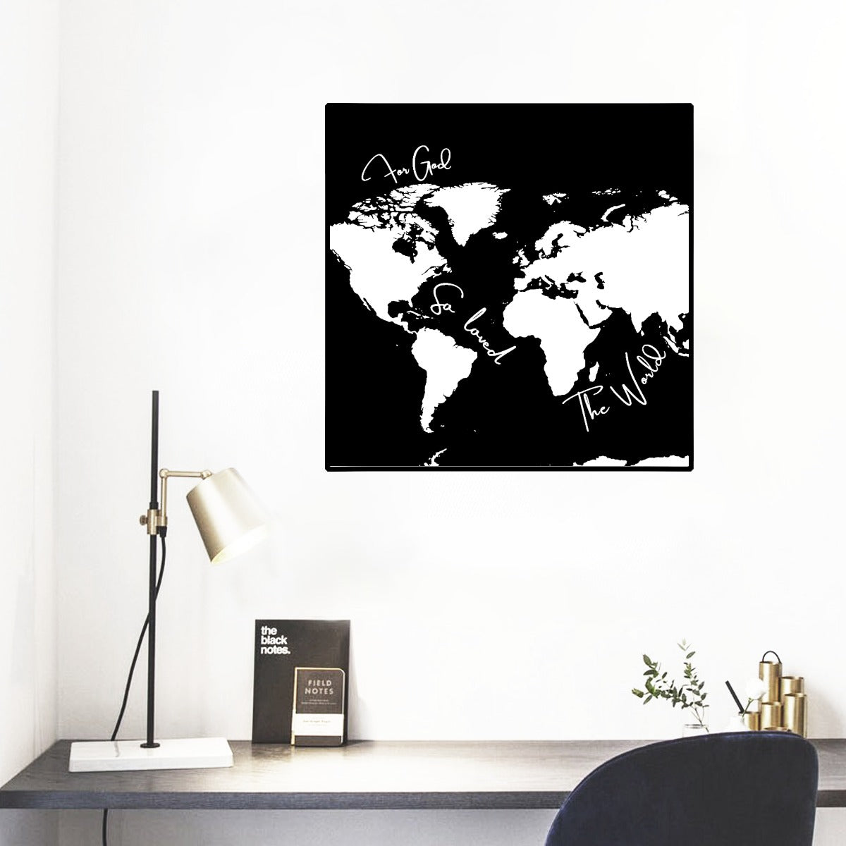 FOR GOD SO LOVED THE WORLD Black Square Frame Mural