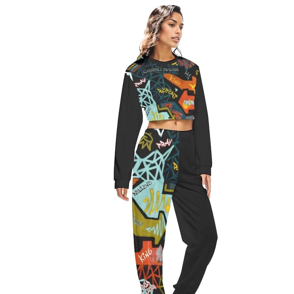 GRAFFITI GOD Crop Sweatshirt Set