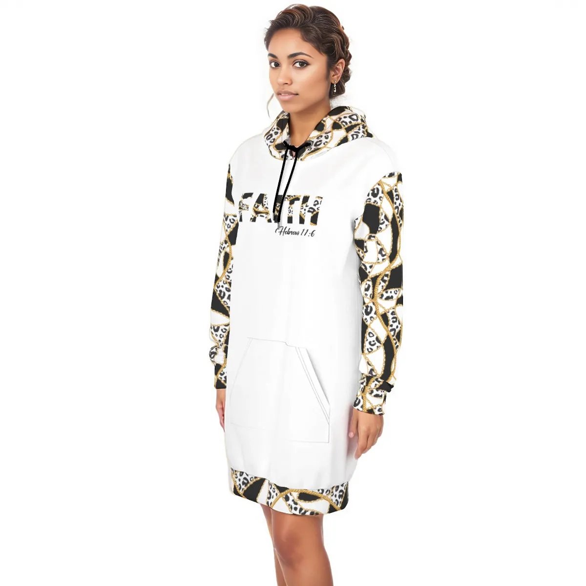 FAITH Hebrews 11:6 Leopard Print Cotton Pullover Hoodie Dress