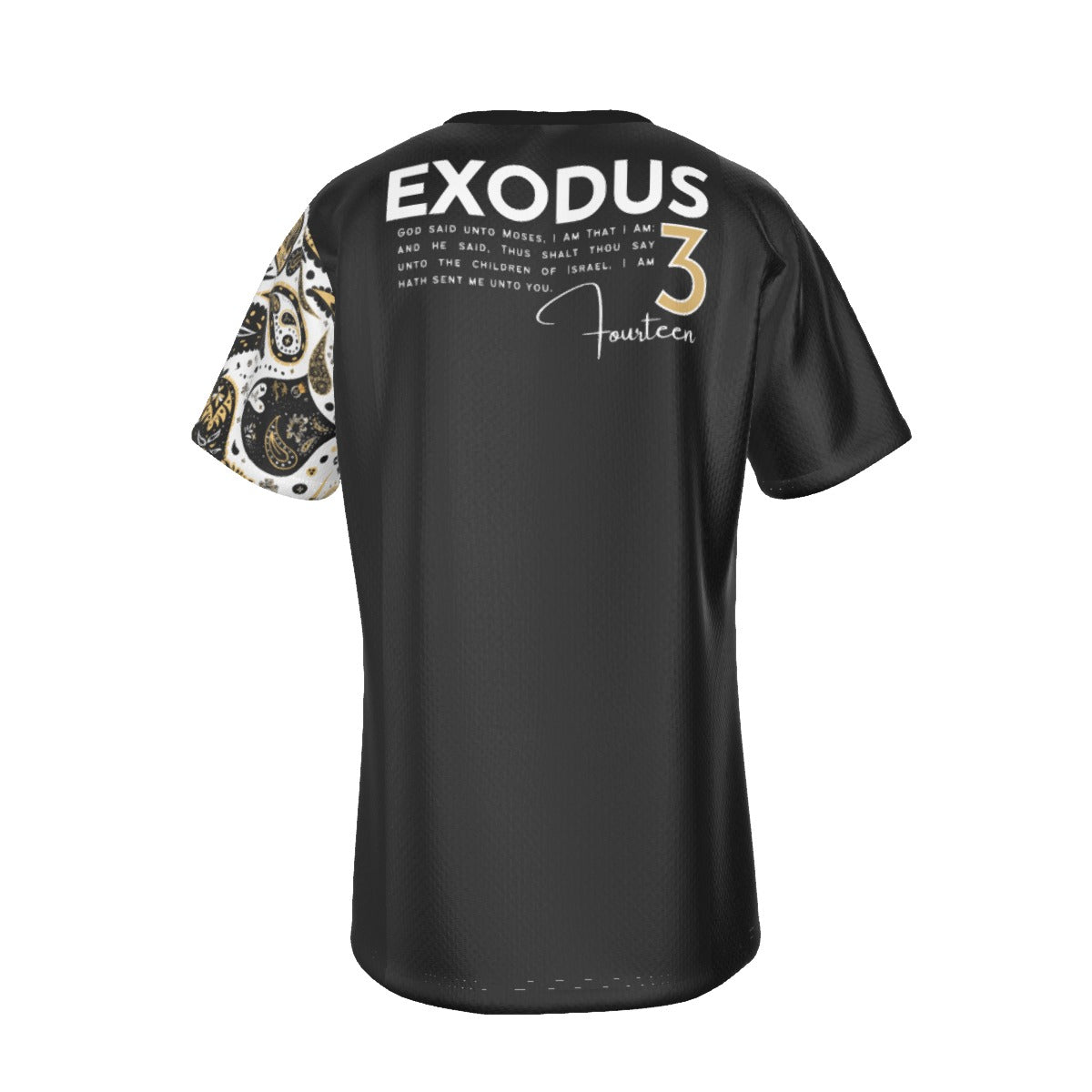 AHAYAH - I AM THAT I AM - Exodus 3:14 Scripture Paisley Sleeve Black Jersey T Shirt