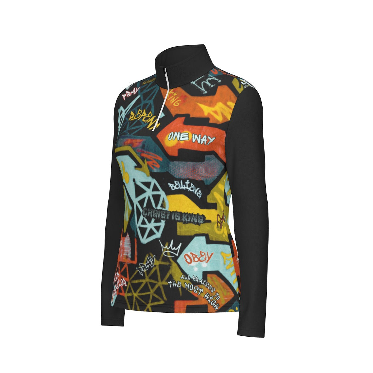 Women's GRAFFITI GOD Sports Collar Long Sleeve Jersey Shirt