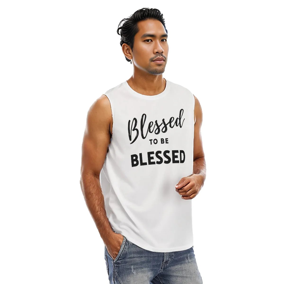 BLESSED TO BE BLESSED White O Neck Sleeveless T Shirt