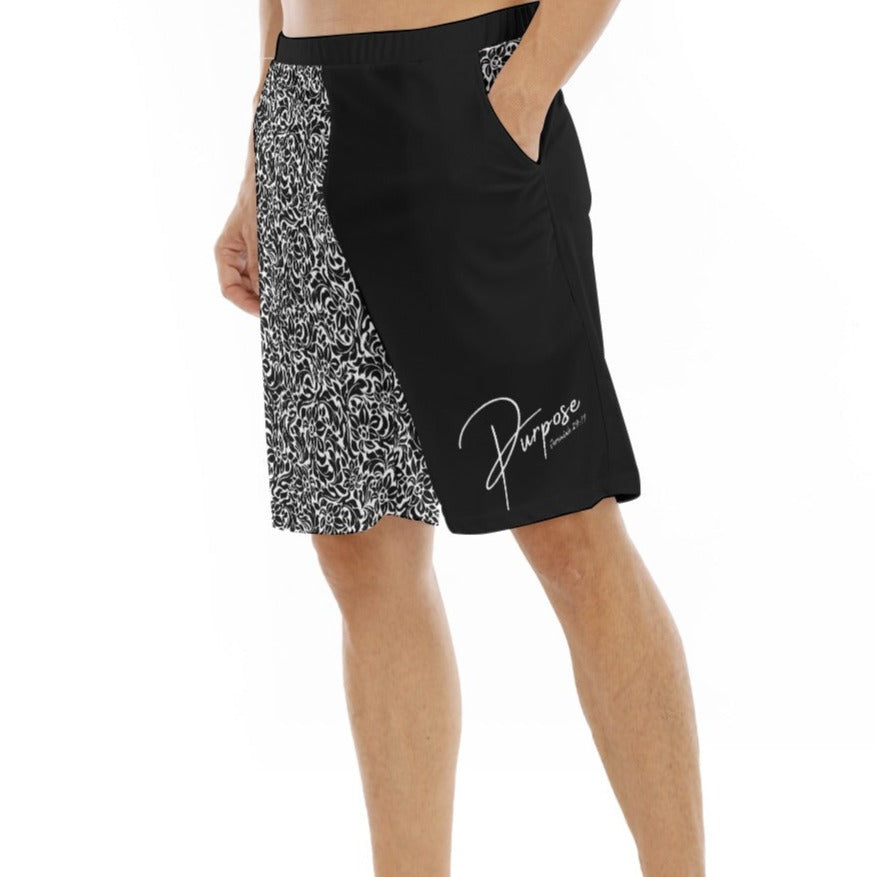 PURPOSE Jeremiah 29:11 Flat Knee Black / White Floral Pattern Shorts