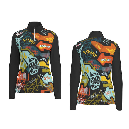 Women's GRAFFITI GOD Sports Collar Long Sleeve Jersey Shirt