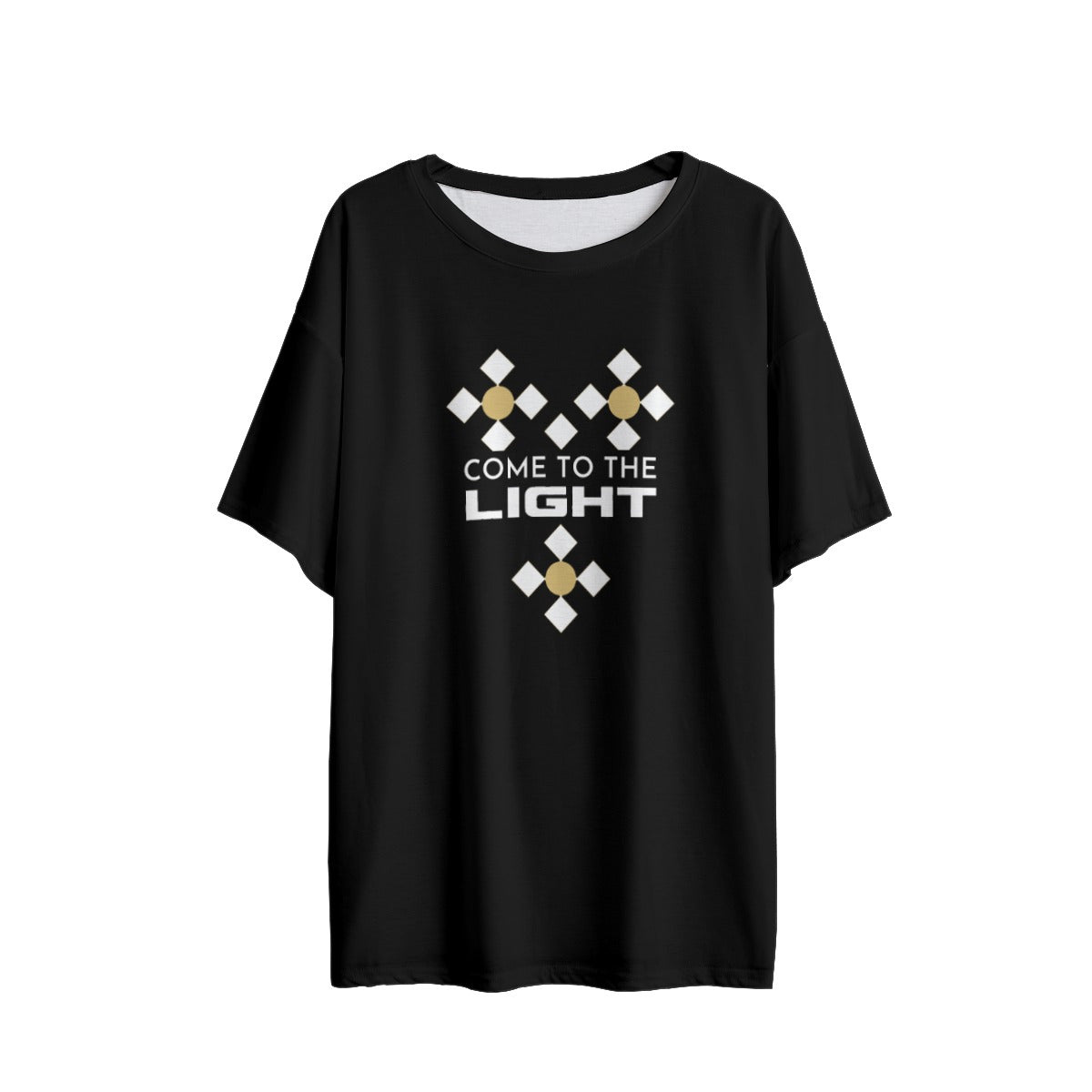 COME TO THE LIGHT John 1:5 Black Drop Shoulder T Shirt