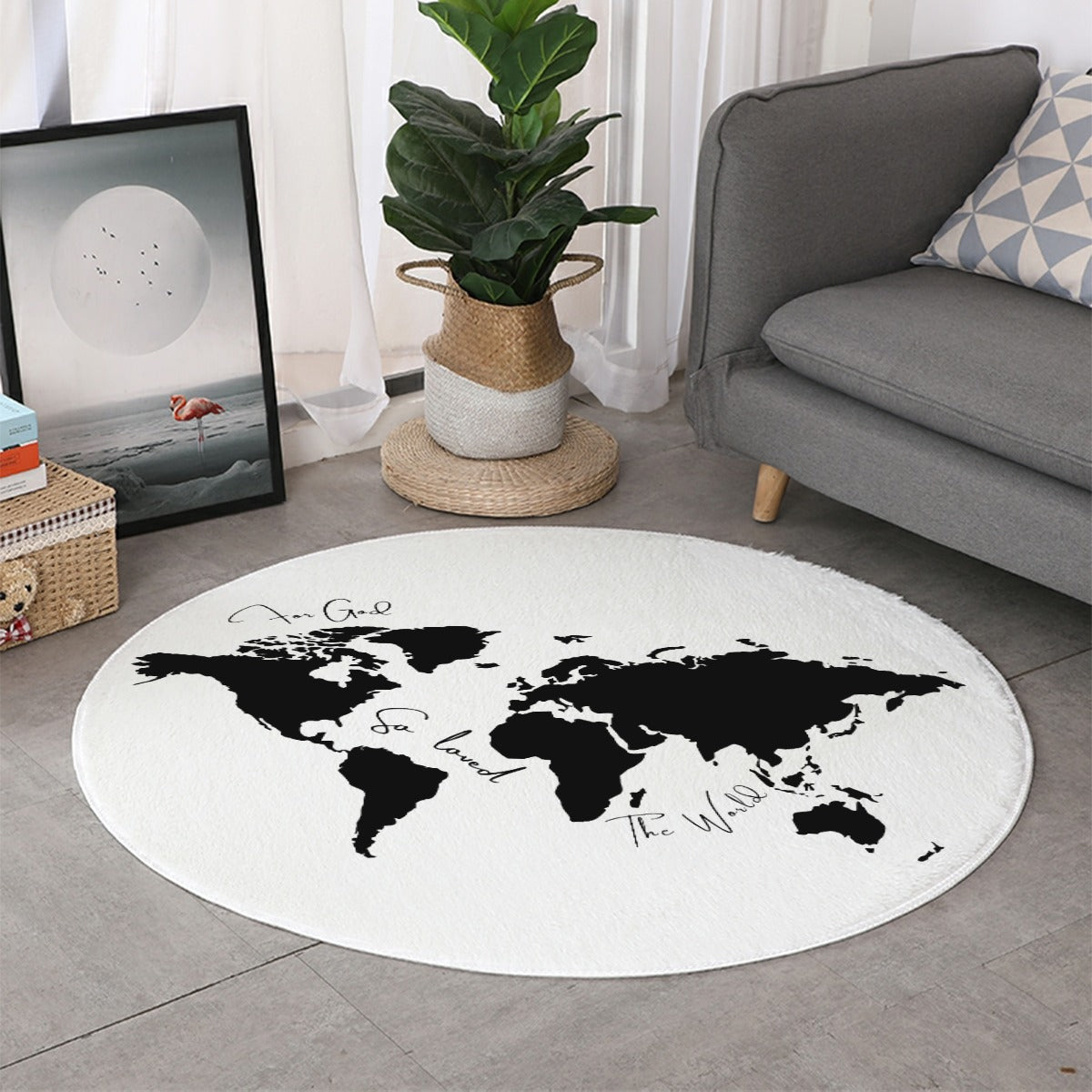 FOR GOD SO LOVED THE WORLD White Round Rug Mat