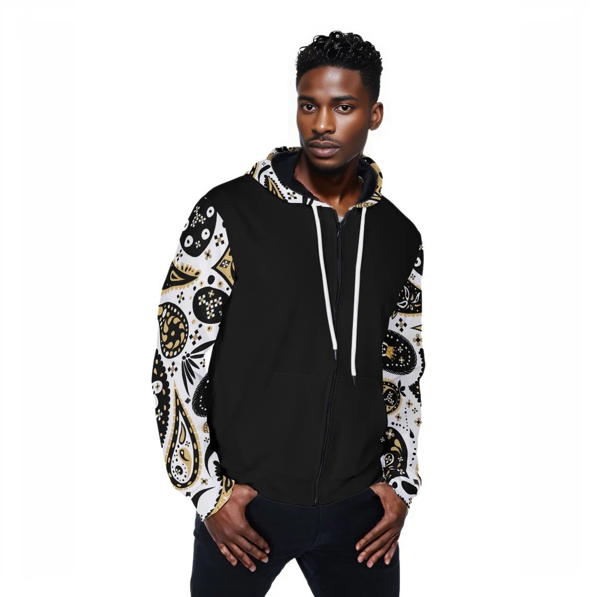 GOD VIBES ONLY Paisley Sleeve Mirco Fleece Zip Up Hoodie - WearYnobe