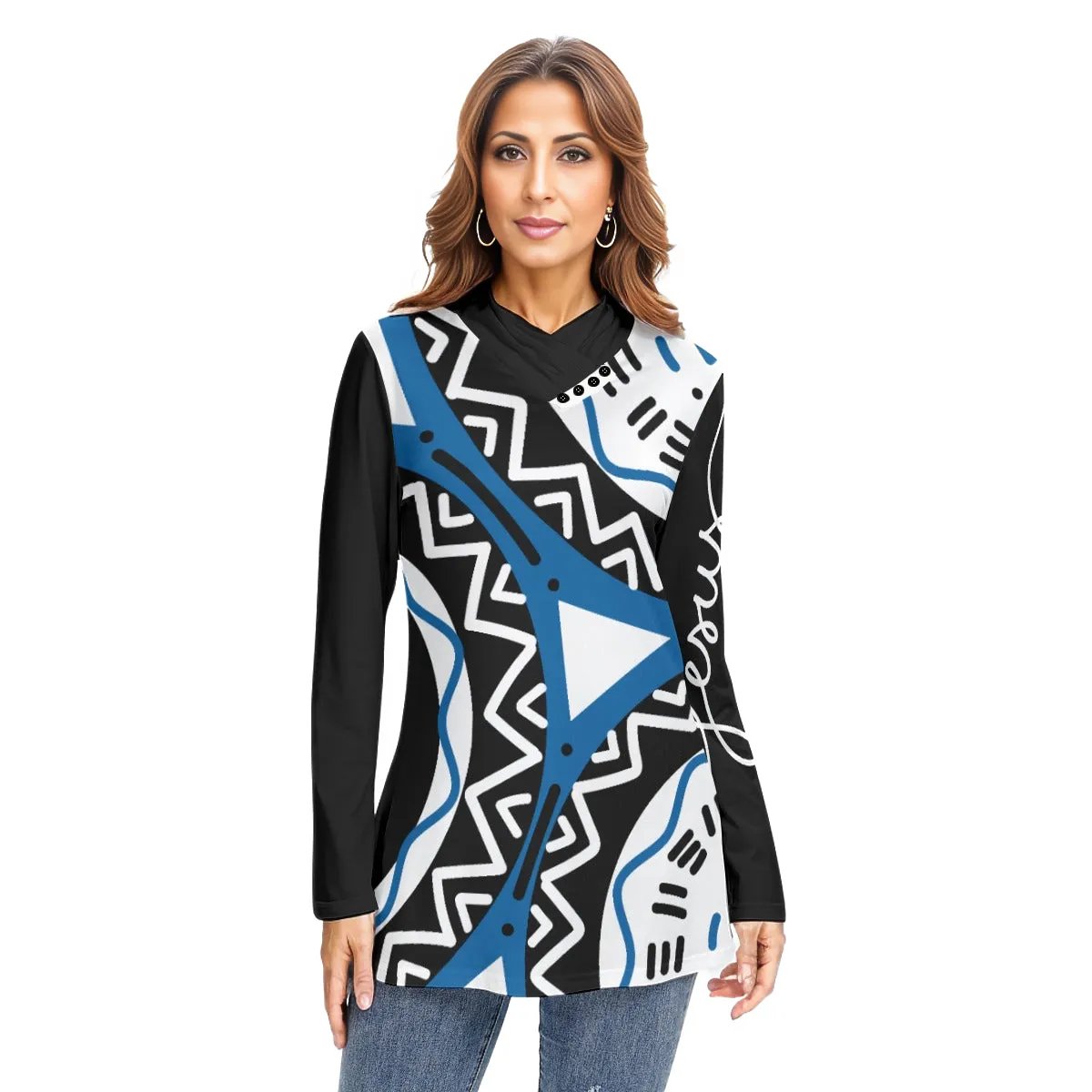 JESUS Sleeve Ethnic Pattern Long Sleeve Slim Casual Turtleneck Tunic