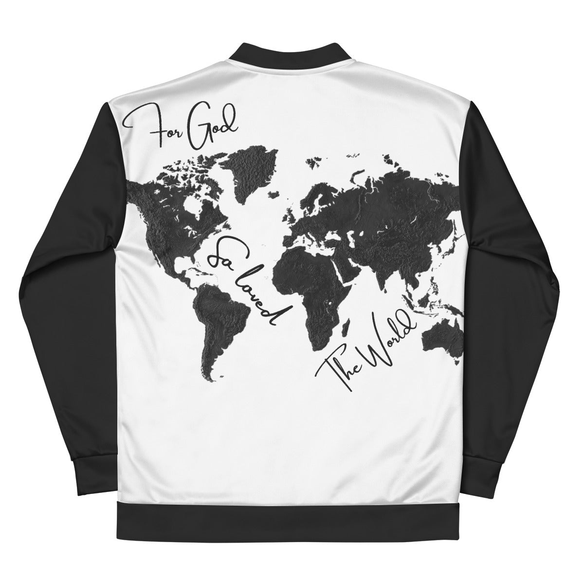 FOR GOD SO LOVED THE WORLD Map Print Unisex Bomber Jacket