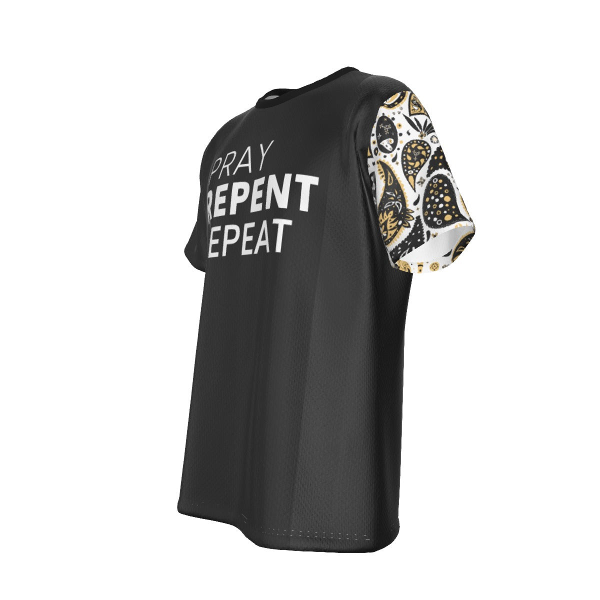 PRAY REPENT REPEAT 2 Chronicles 7:14 Paisley Sleeve Black T Shirt